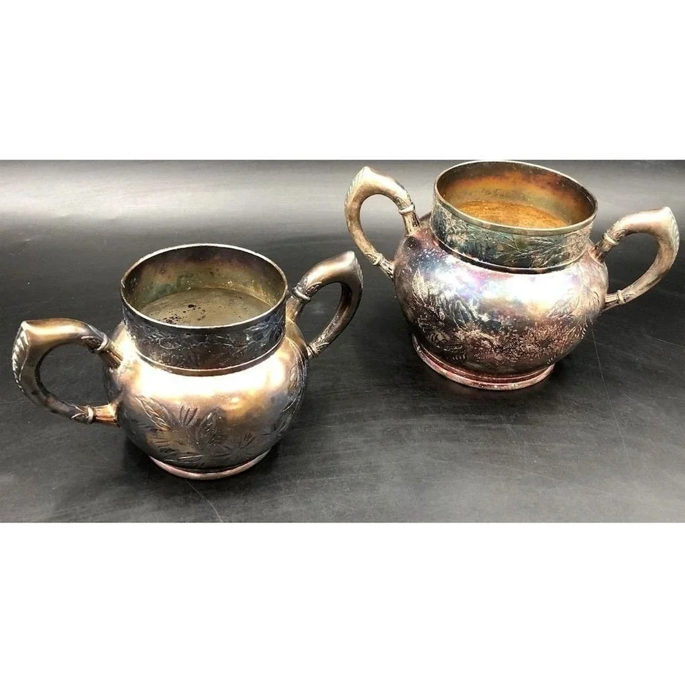 Antique Wm A Rogers Silver Plated Sugar Bowl Set Floral Design